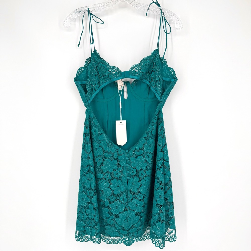 NWT For Love & Lemons Creamsicle Lace Slip Dress Teal Underwire Cutout L - Picture 5 of 13